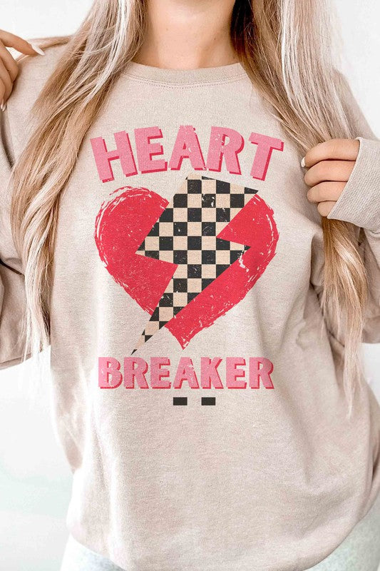 CHECKERED LIGHTNING HEART BREAKER Graphic Crewneck