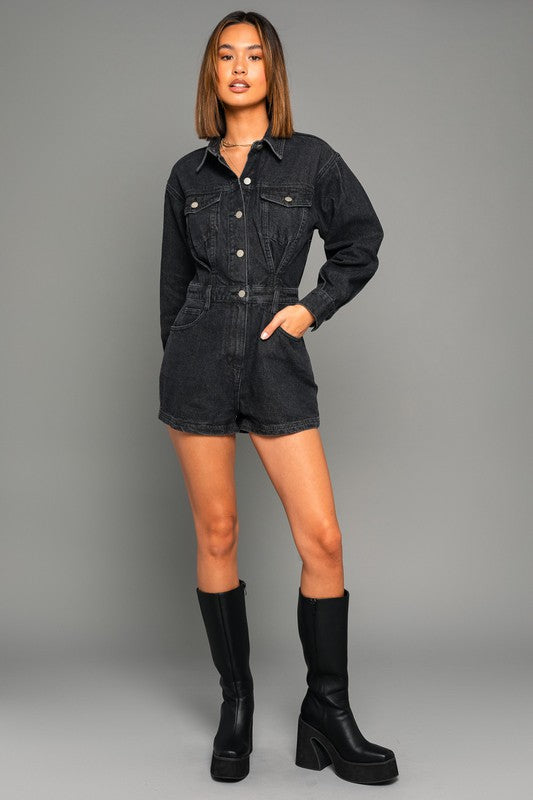 Undeniable Long Sleeve Denim Romper