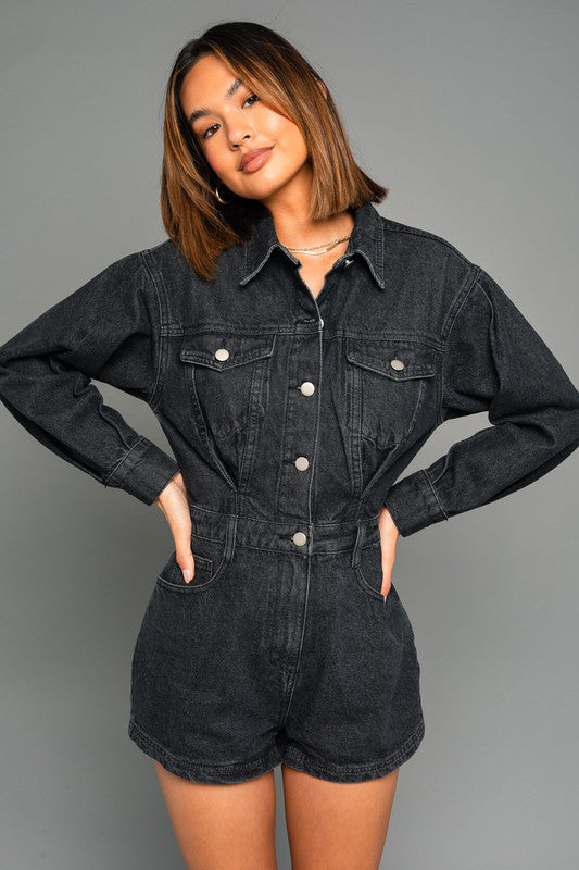 Undeniable Long Sleeve Denim Romper