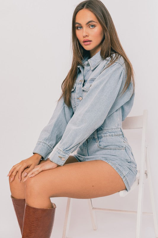 Undeniable Long Sleeve Denim Romper