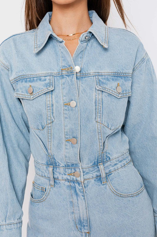 Undeniable Long Sleeve Denim Romper