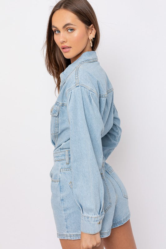 Undeniable Long Sleeve Denim Romper