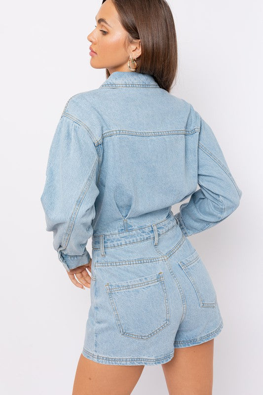 Undeniable Long Sleeve Denim Romper