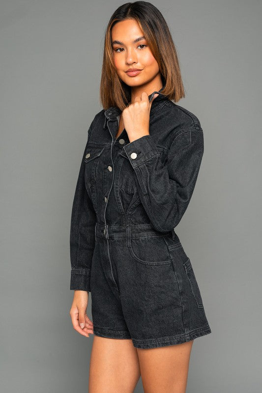 Undeniable Long Sleeve Denim Romper