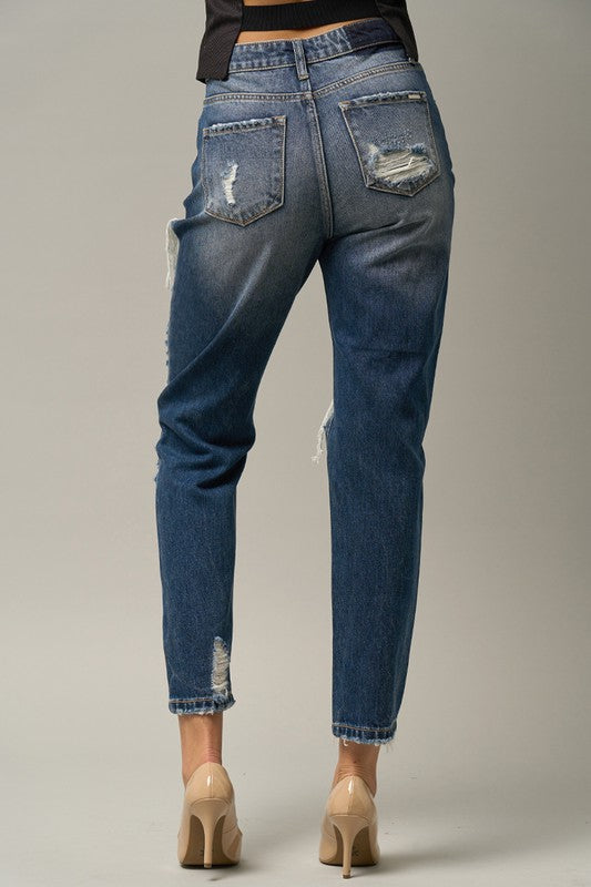 HAVEY HIGH WAIST STRAIGHT DESTROYED JEANS