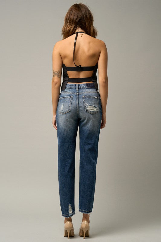 HAVEY HIGH WAIST STRAIGHT DESTROYED JEANS