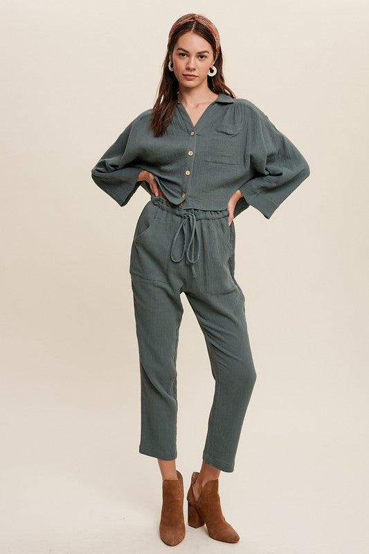 Pure Love Long Sleeve Button Down and Long Pants Sets