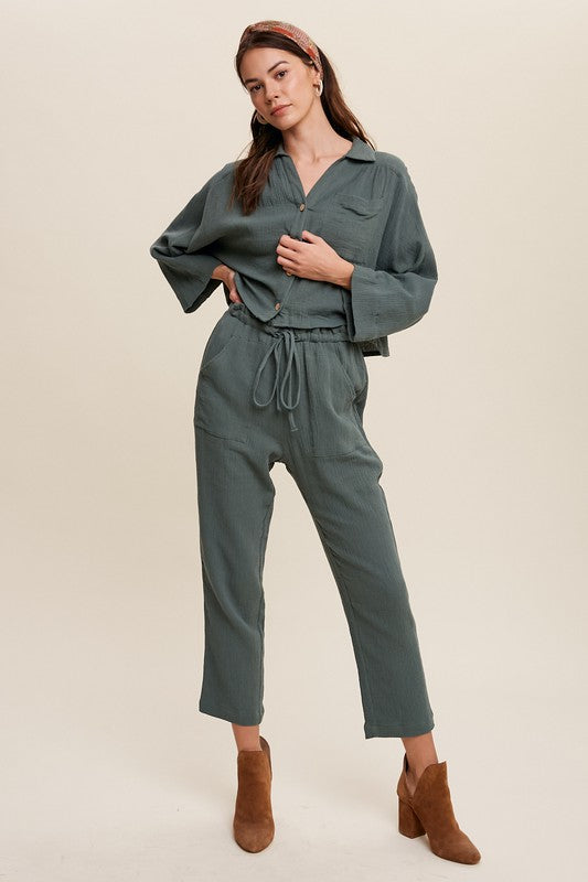 Pure Love Long Sleeve Button Down and Long Pants Sets
