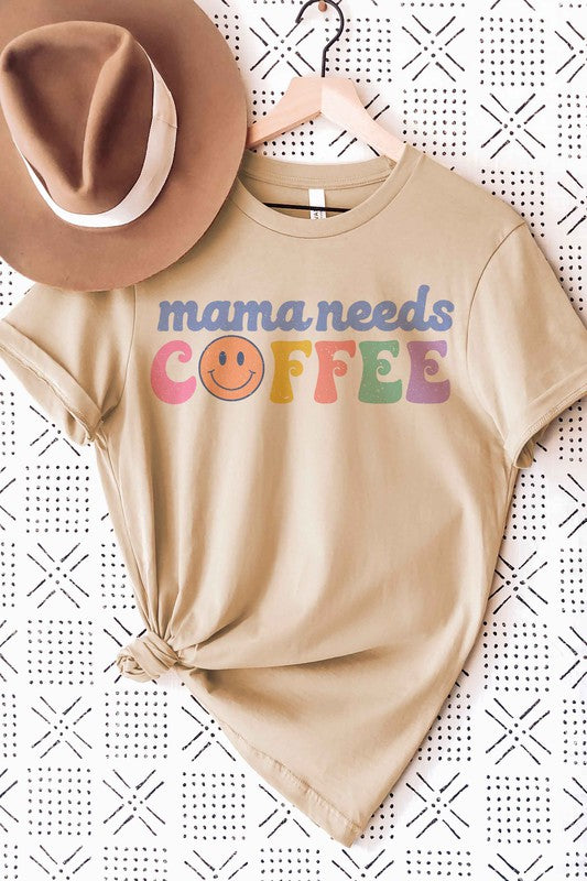 MAMA NEEDS COFFEE HAPPY FACE GRAPHIC TEE