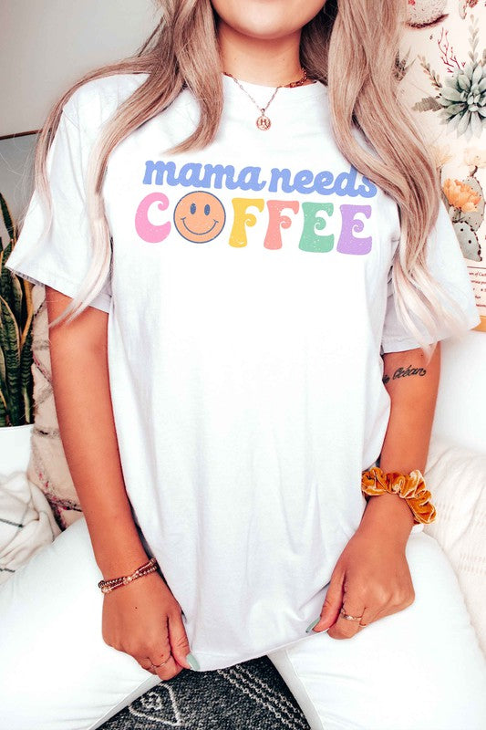 MAMA NEEDS COFFEE HAPPY FACE GRAPHIC TEE