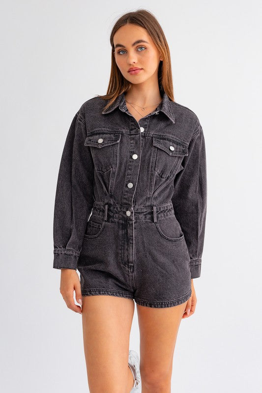 Undeniable Long Sleeve Denim Romper