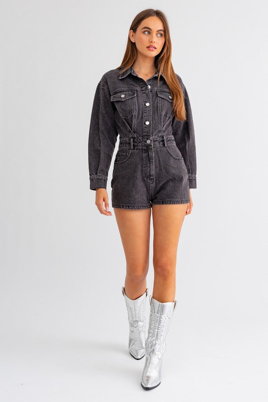 Undeniable Long Sleeve Denim Romper