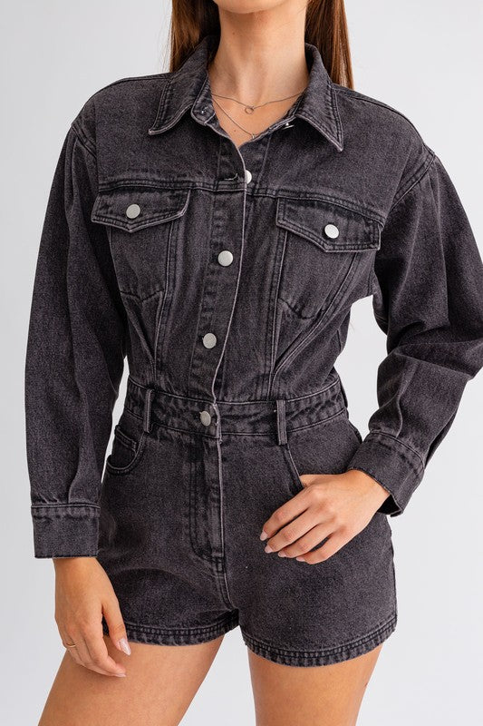 Undeniable Long Sleeve Denim Romper