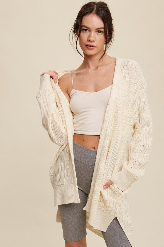 Carter Cable Knit Open Front Long Cardigan