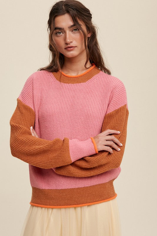 Arie Color Block Ribbed Knit Sweater