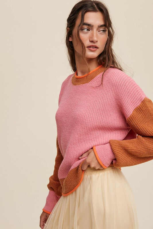 Arie Color Block Ribbed Knit Sweater