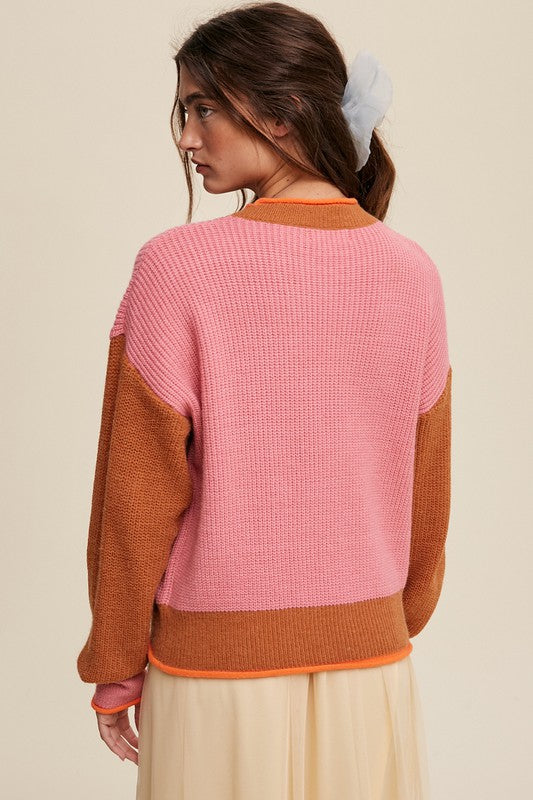 Arie Color Block Ribbed Knit Sweater