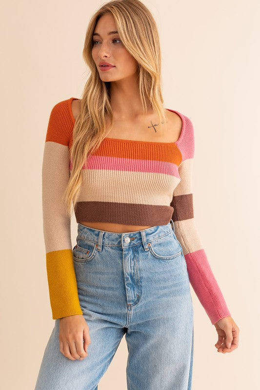 Ice Cream Color Block Stripe Knit Top