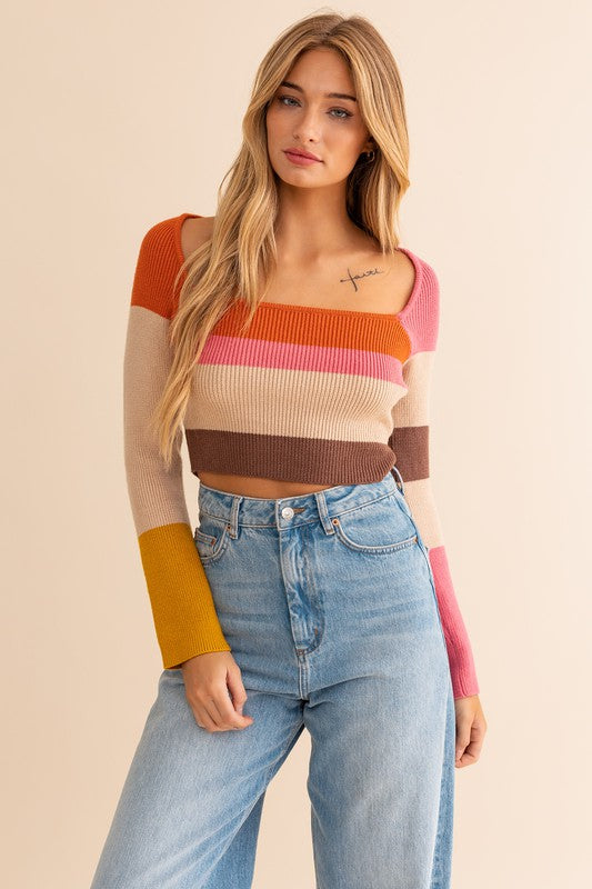 Ice Cream Color Block Stripe Knit Top