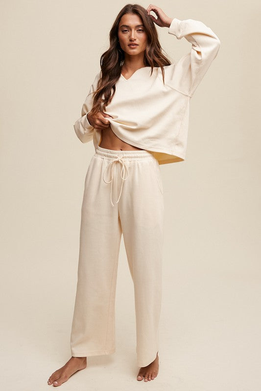 V-neck Sweatshirt and Pants Set