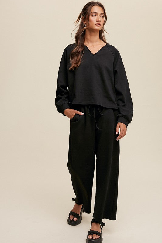 V-neck Sweatshirt and Pants Set