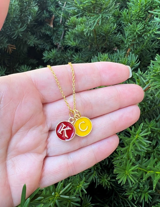 Red Yellow Gold KC Initial Necklace Chiefs