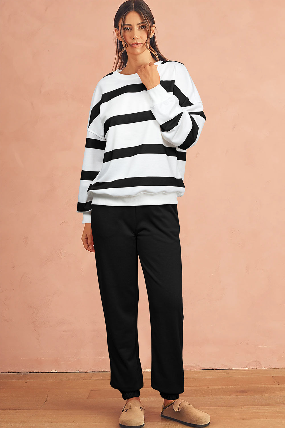 Striped Drop Shoulder Pullover and Joggers Set