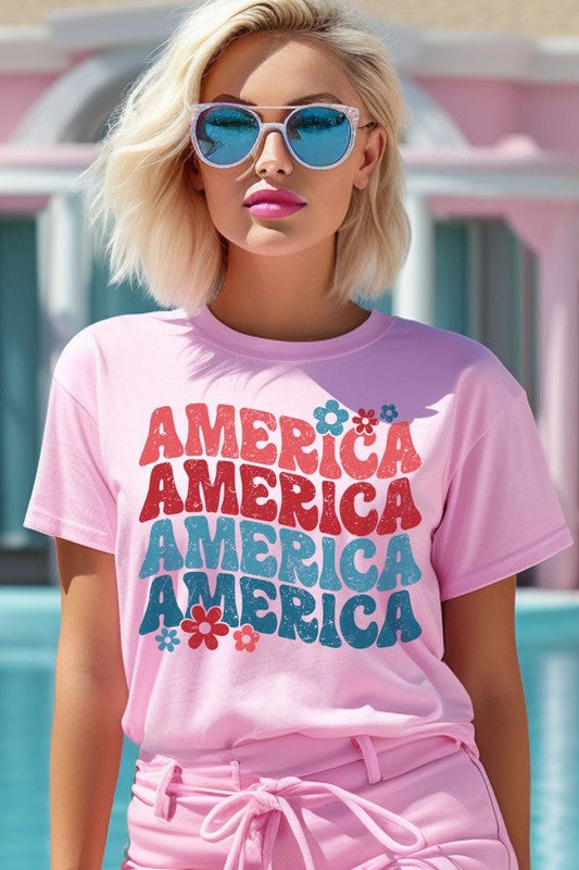 Groovy America USA 4th Of July Graphic T Shirts