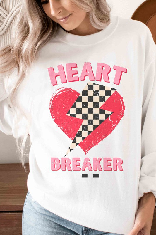 CHECKERED LIGHTNING HEART BREAKER Graphic Crewneck