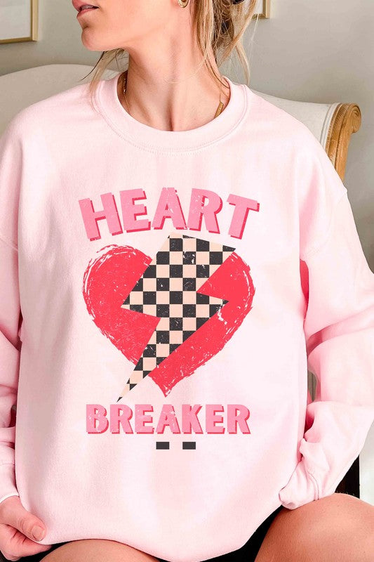 CHECKERED LIGHTNING HEART BREAKER Graphic Crewneck