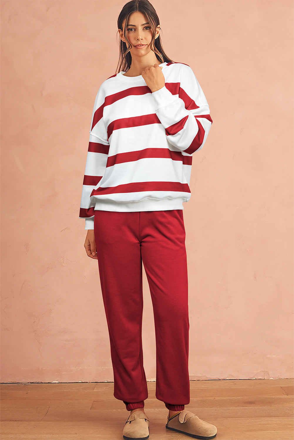 Striped Drop Shoulder Pullover and Joggers Set