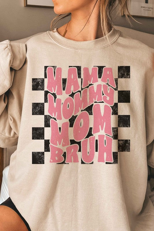 CHECKERED MAMA MOMMY MOM BRUH Graphic Sweatshirt