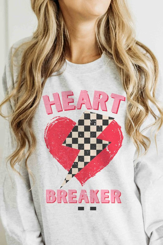 CHECKERED LIGHTNING HEART BREAKER Graphic Crewneck