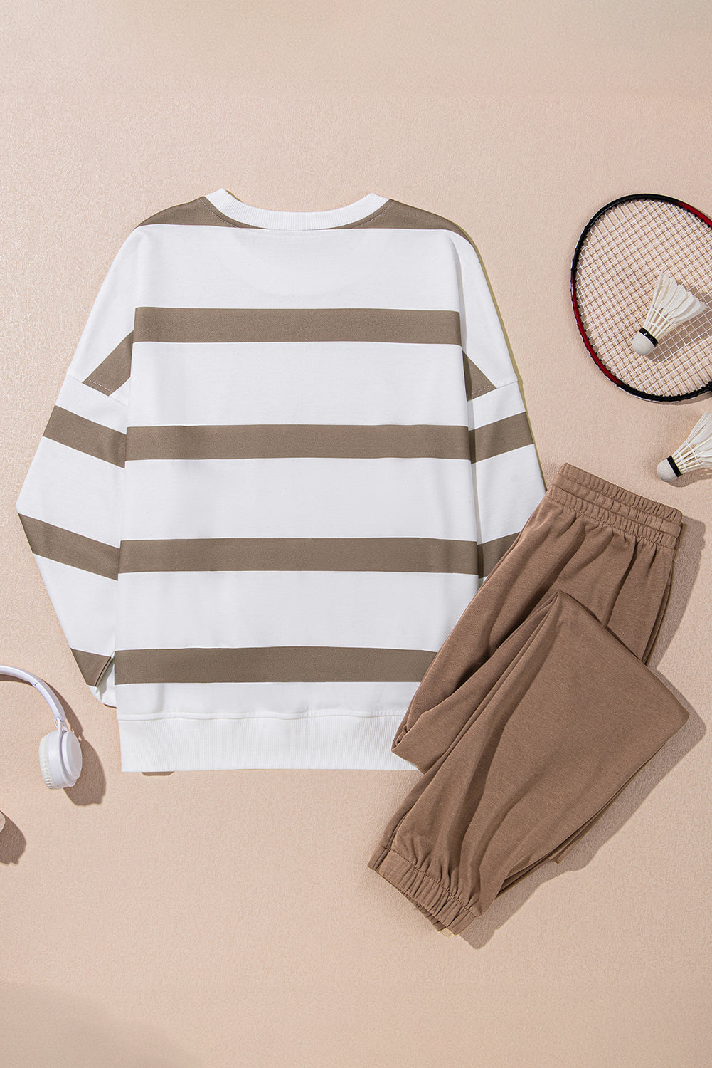 Striped Drop Shoulder Pullover and Joggers Set