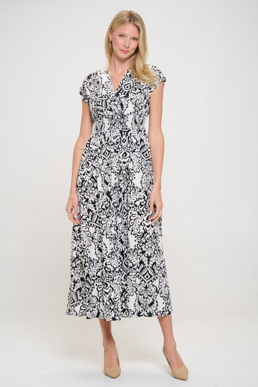 RENEE C Printed Smocked Waist Maxi Dress