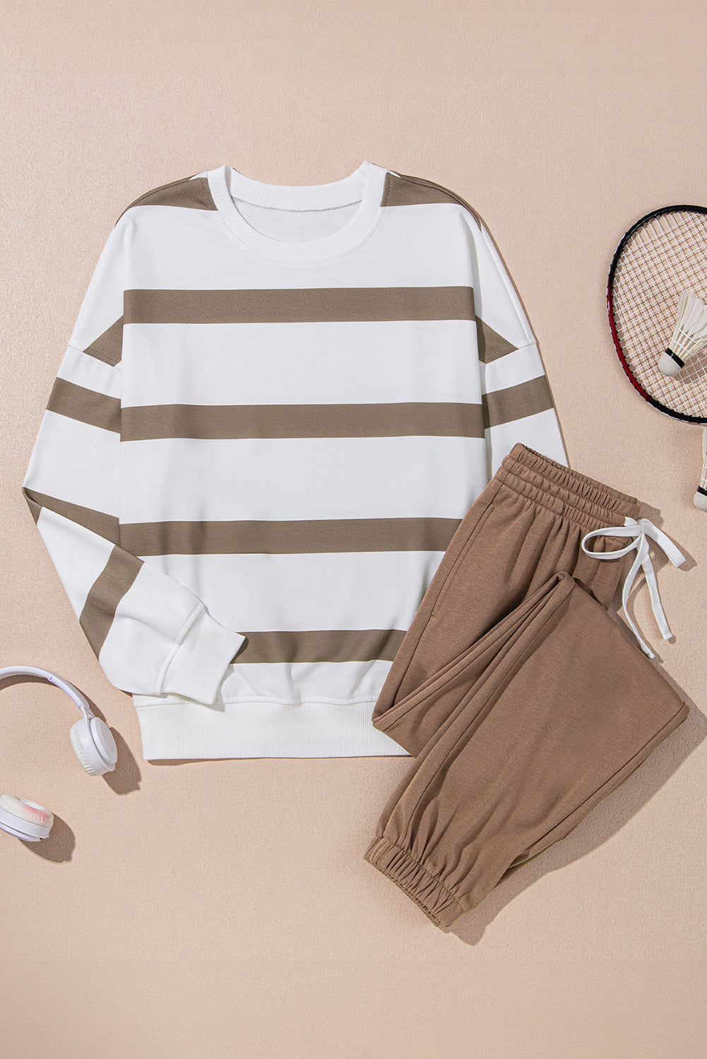 Striped Drop Shoulder Pullover and Joggers Set