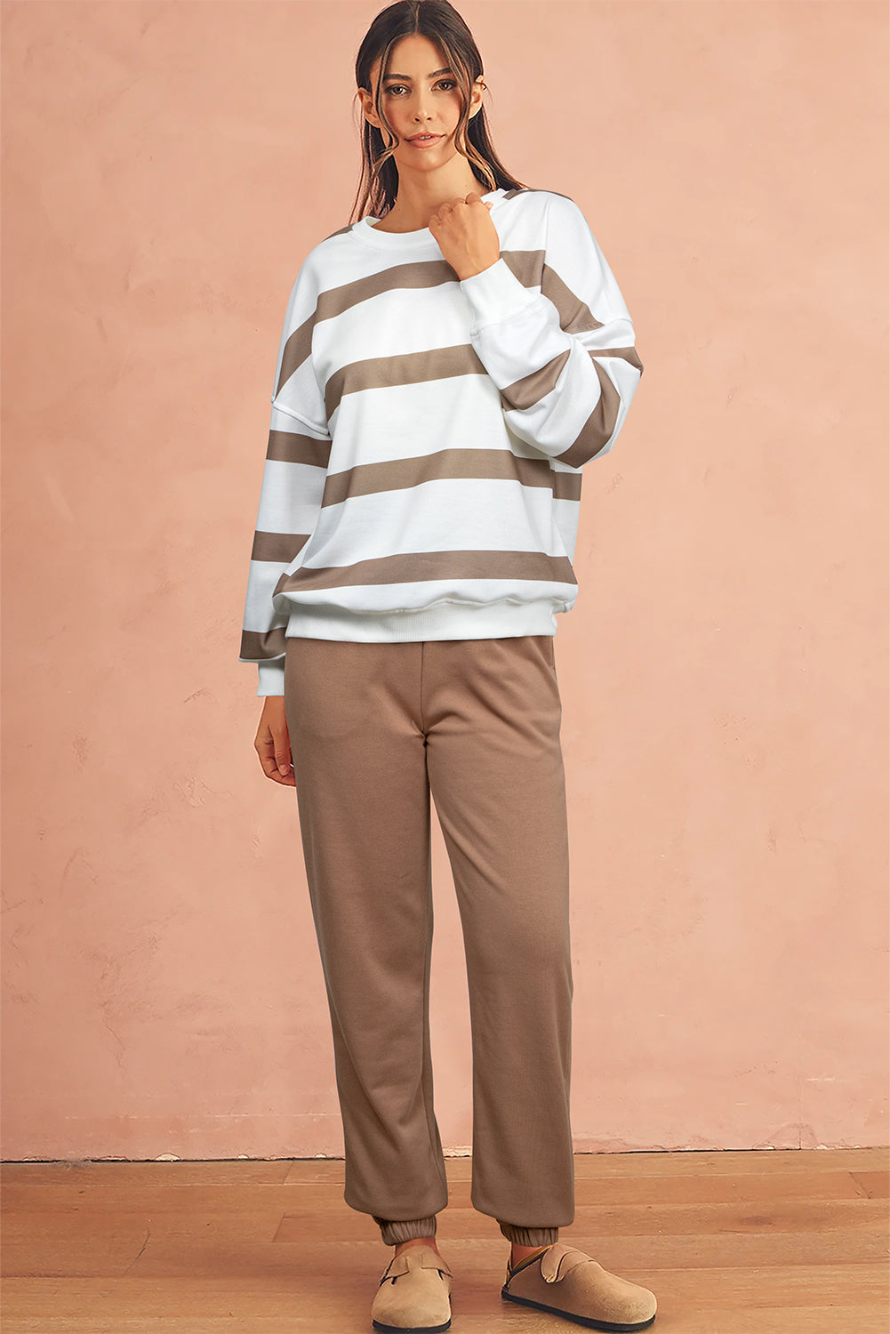 Striped Drop Shoulder Pullover and Joggers Set