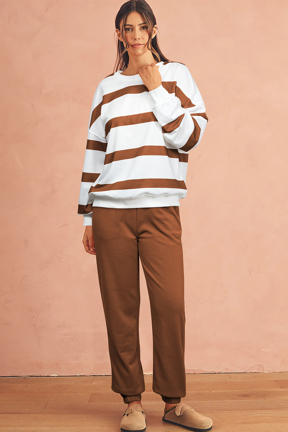 Striped Drop Shoulder Pullover and Joggers Set