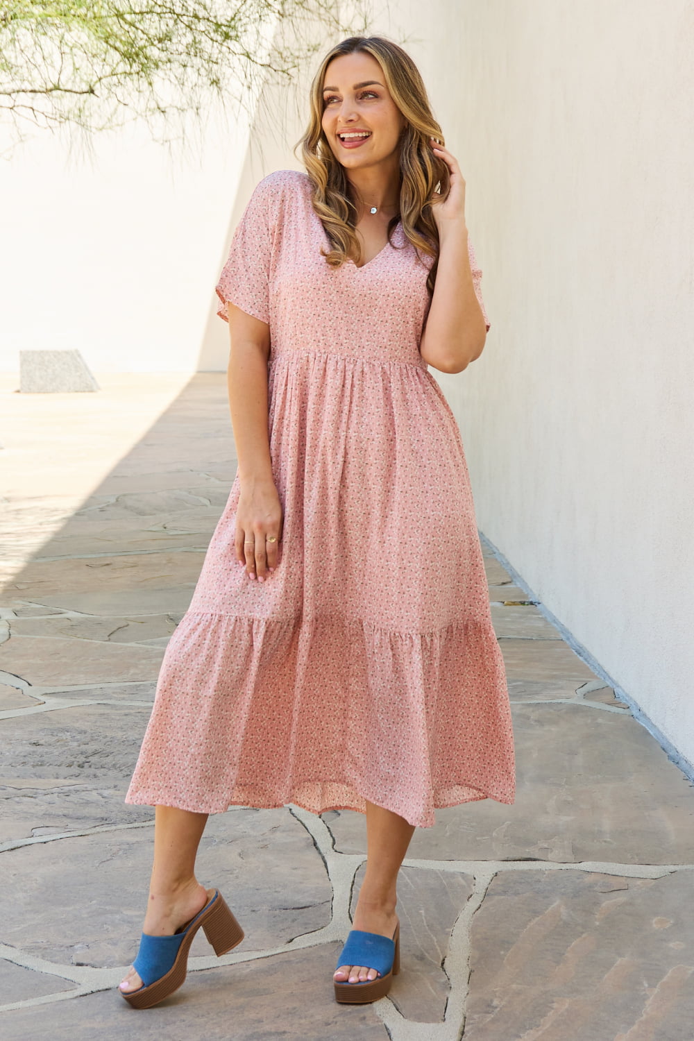 HEYSON Spring Baby Full Size Kimono Sleeve Midi Dress in Peach