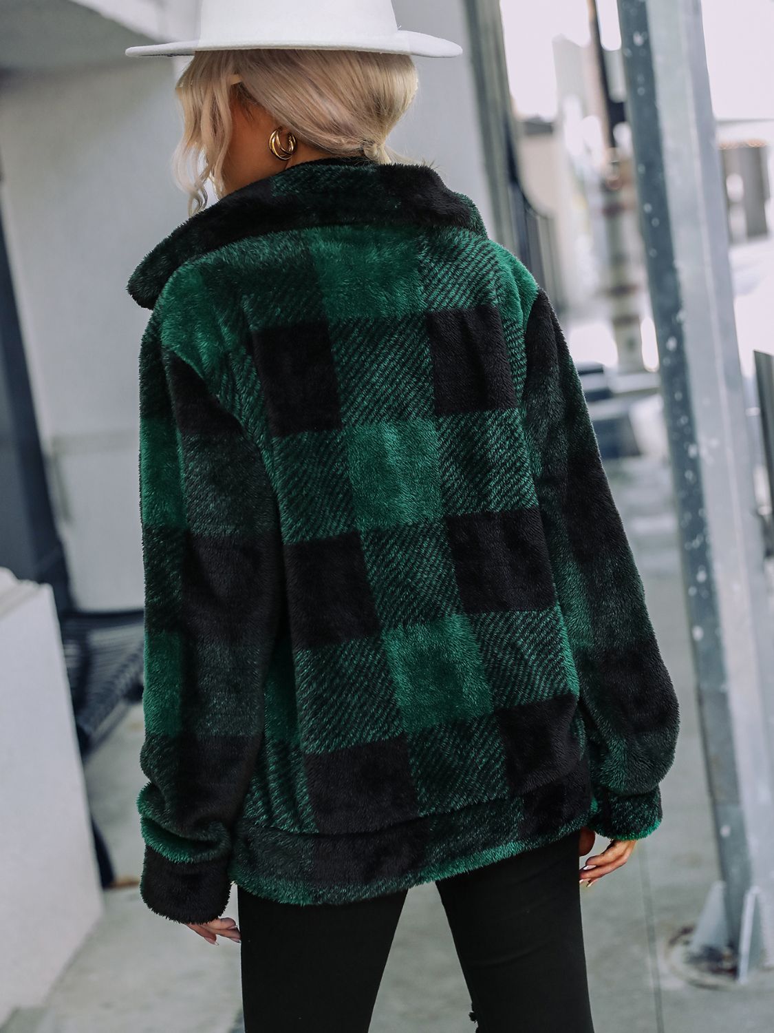 Feelin' Fine Plaid Zip-Up Collared Jacket