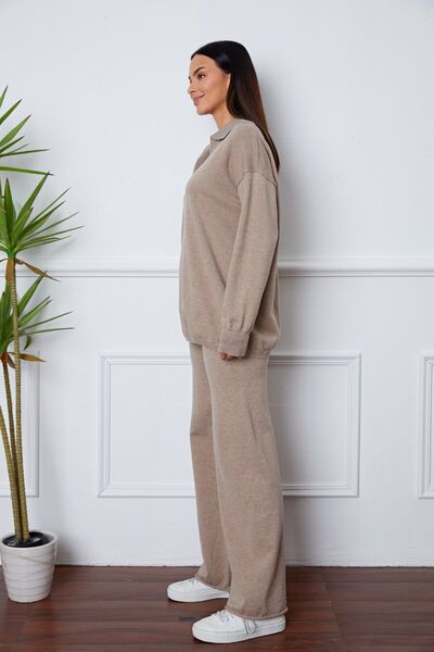 Dropped Shoulder Sweater and Long Pants Set