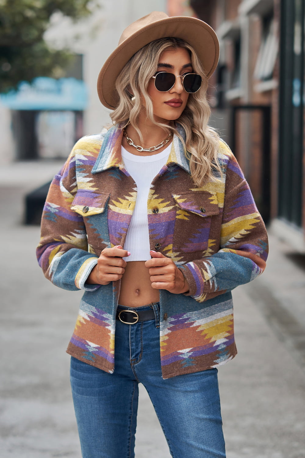 Printed Collared Neck Jacket