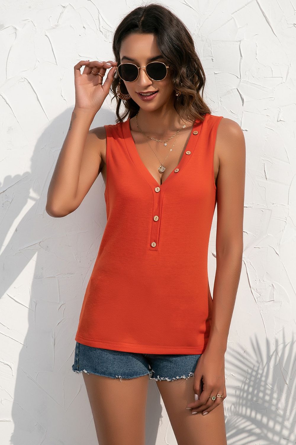 Buttoned Deep V Tank