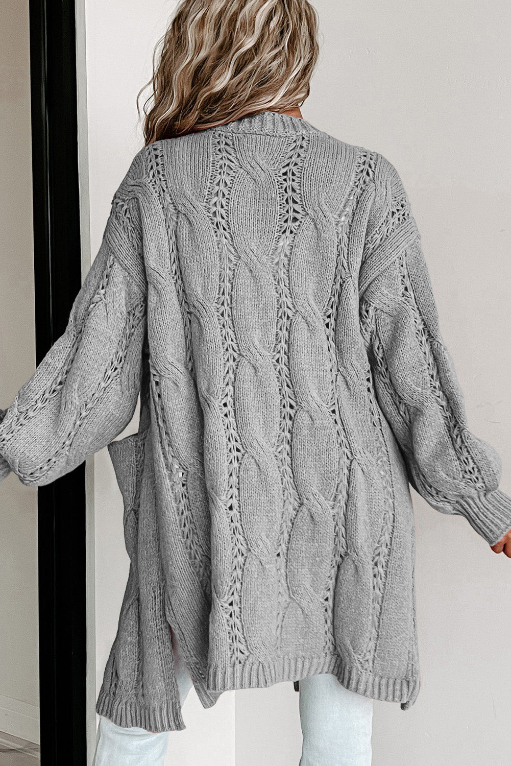 Snuggle Me Cable-Knit Dropped Shoulder Cardigan