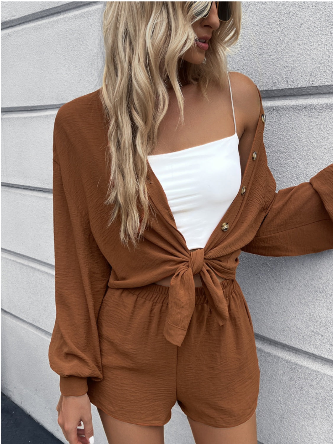 Sorry Not Sorry Button Down Cardigan and Shorts Set