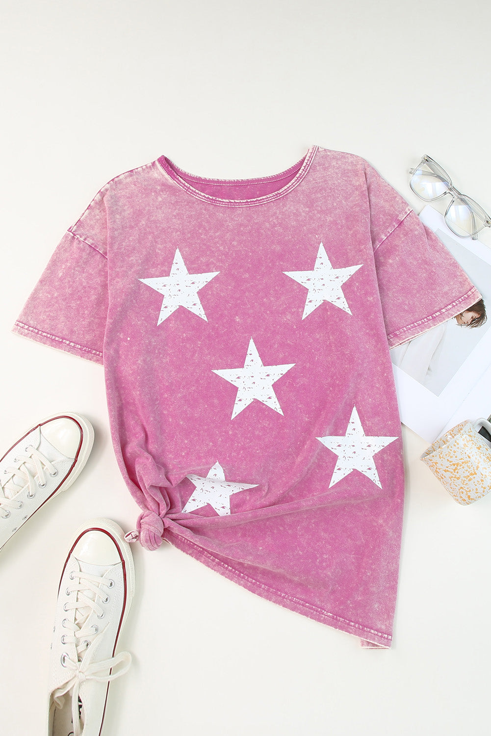 Star Print Dropped Shoulder Tunic T-Shirt