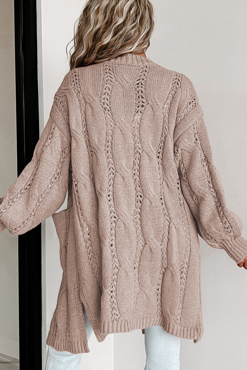 Snuggle Me Cable-Knit Dropped Shoulder Cardigan