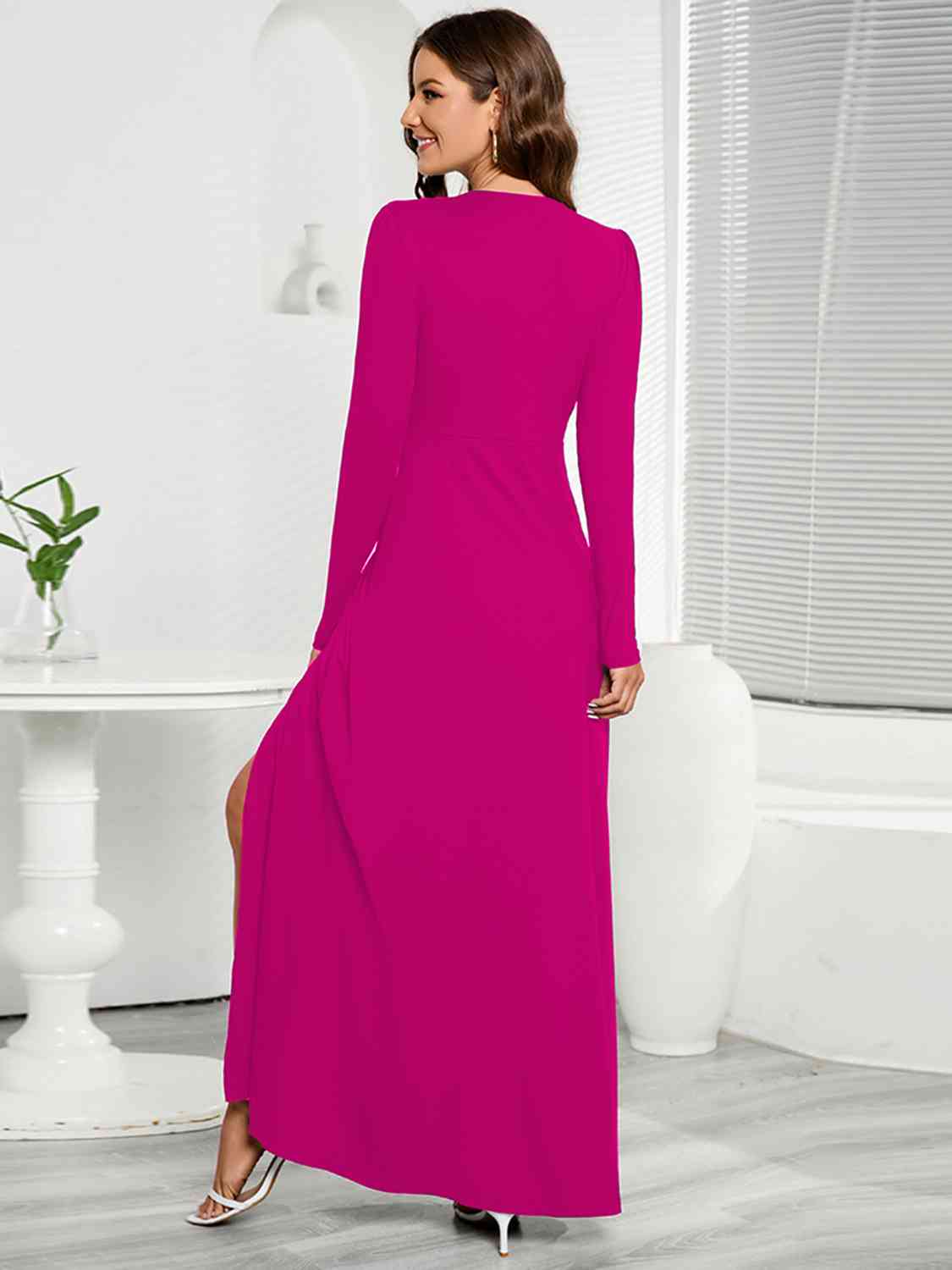 V-Neck Long Sleeve Split Dress