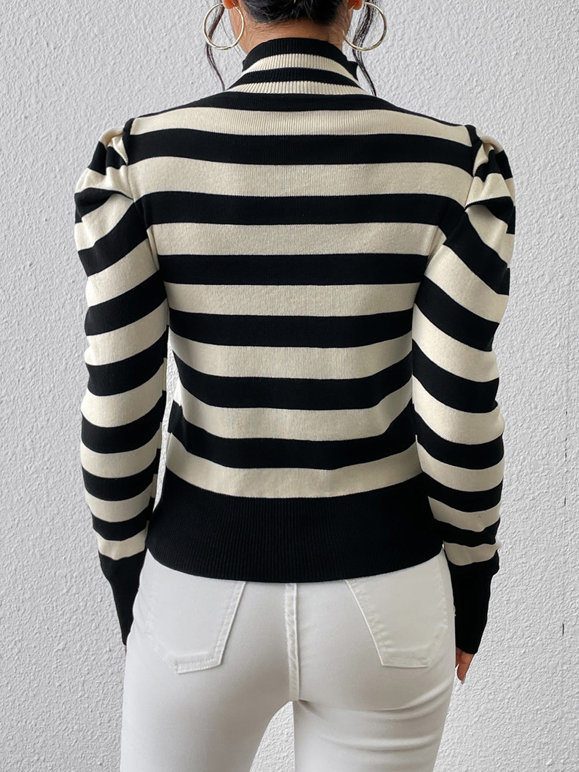 Striped Cutout Mock Neck Knit Top