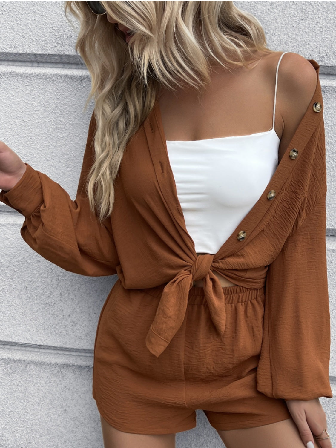 Sorry Not Sorry Button Down Cardigan and Shorts Set